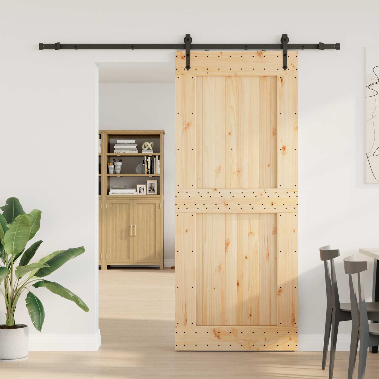 vidaXL Sliding Door NARVIK Natural and Black 95 x 210 cm (213.5 cm)