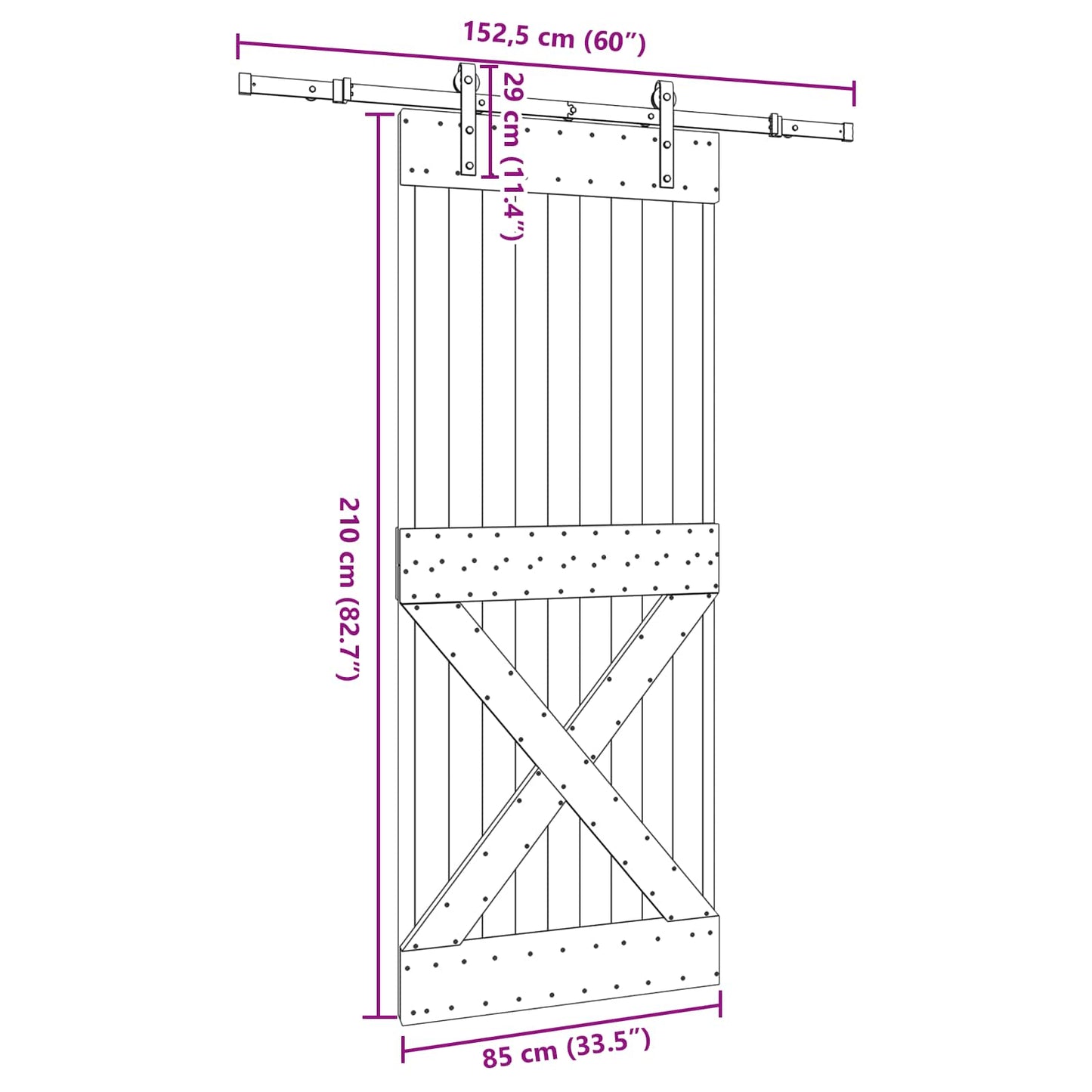vidaXL Sliding Door NARVIK Natural and Black 85 x 210 cm (152.5 cm)