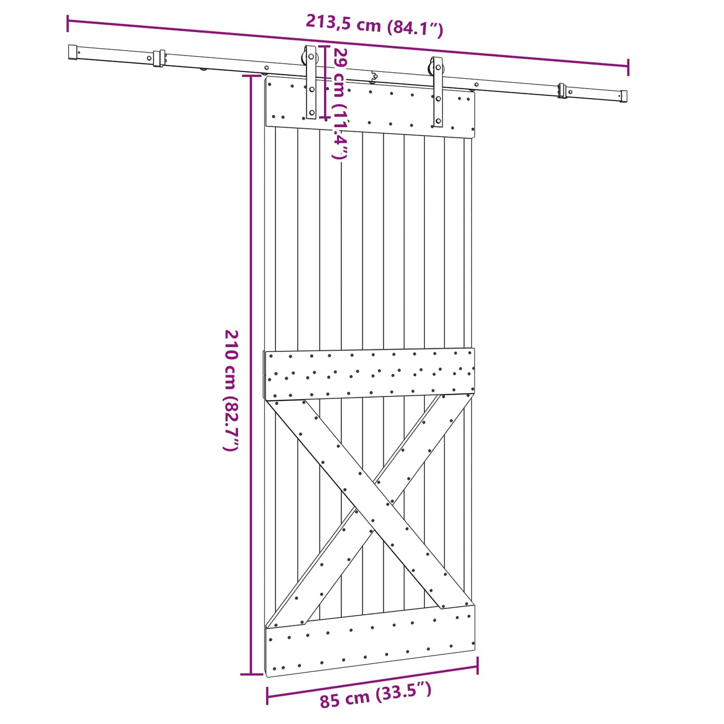 vidaXL Sliding Door NARVIK Natural and Black 85 x 210 cm (213.5 cm)