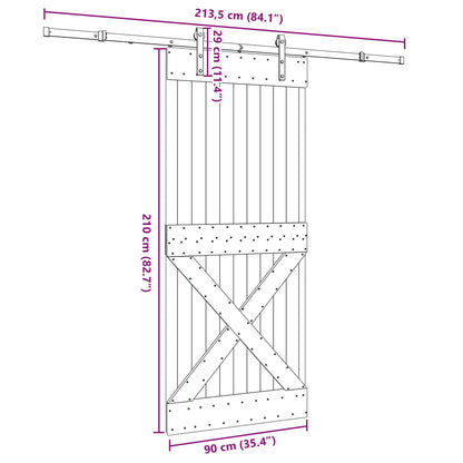 vidaXL Sliding Door NARVIK Natural and Black 90 x 210 cm (213.5 cm)