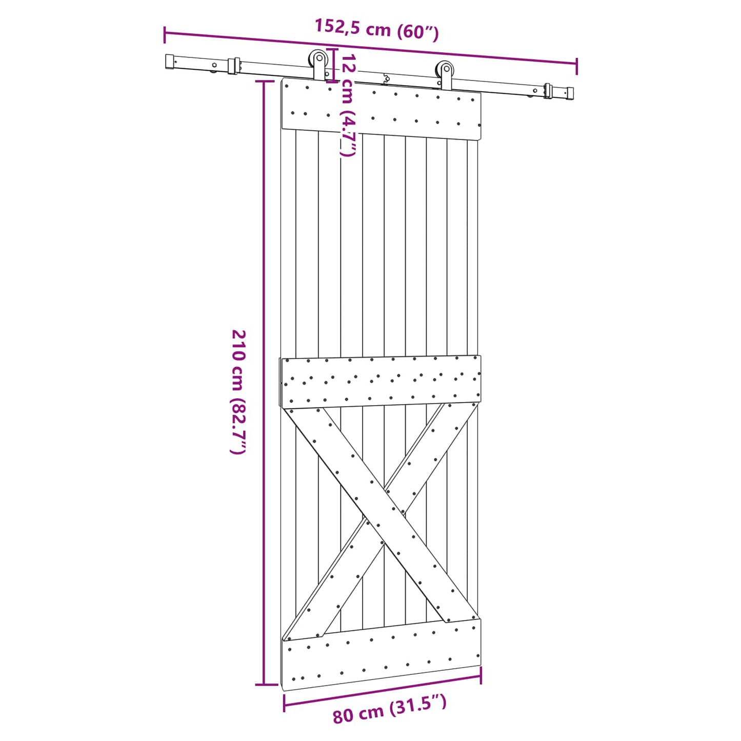 vidaXL Sliding Door NARVIK Natural and Black 80 x 210 cm (152.5 cm)