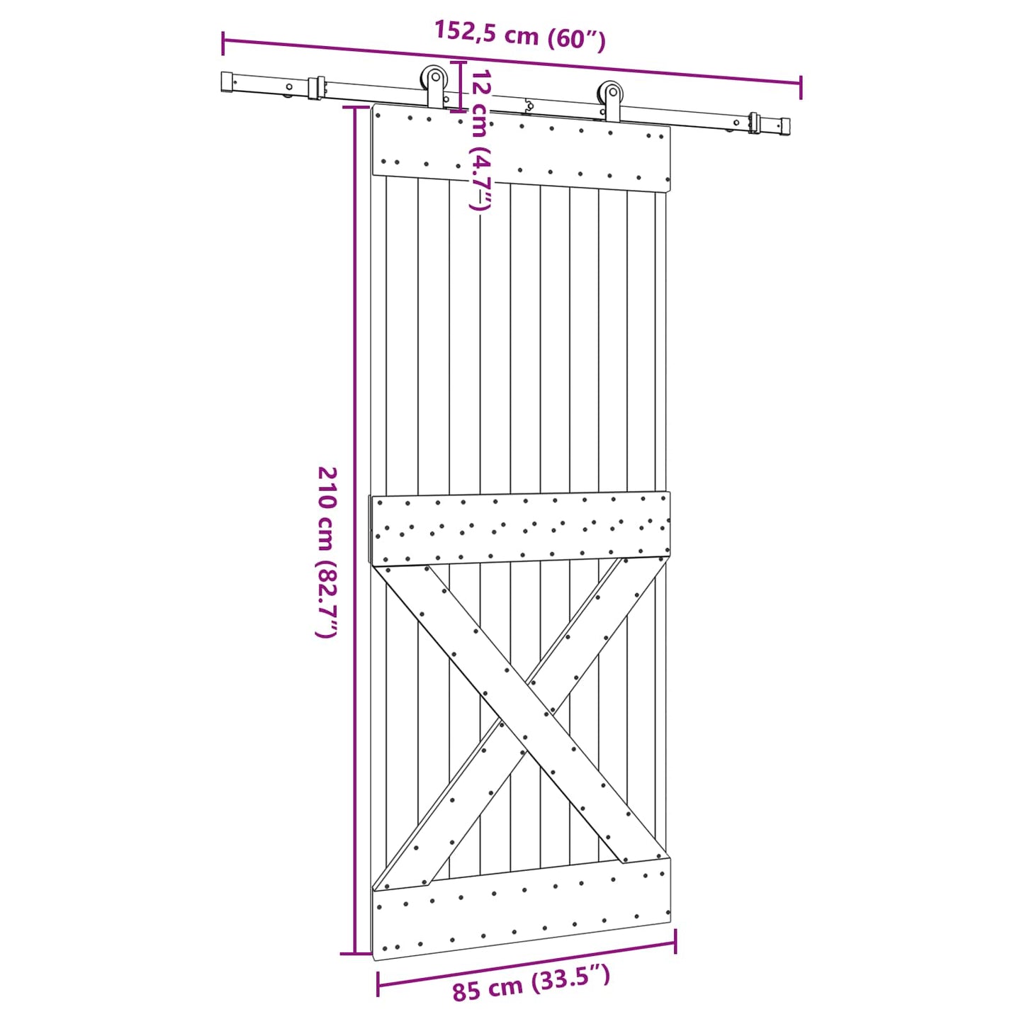 vidaXL Sliding Door NARVIK Natural and Black 85 x 210 cm (152.5 cm)