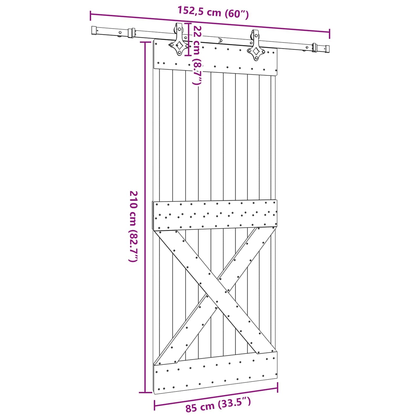 vidaXL Sliding Door NARVIK Natural and Black 85 x 210 cm (152.5 cm)