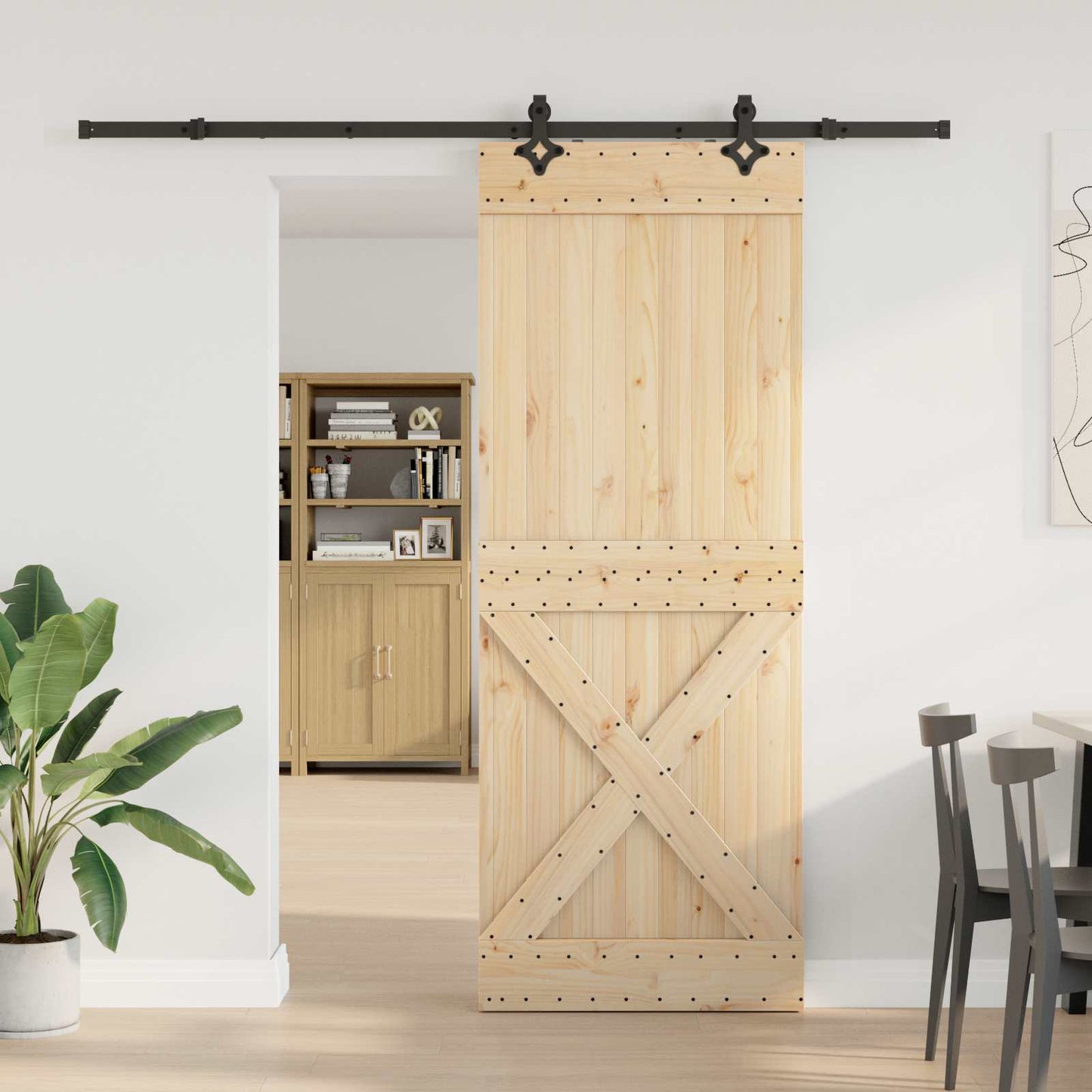vidaXL Sliding Door NARVIK Natural and Black 85 x 210 cm (213.5 cm)