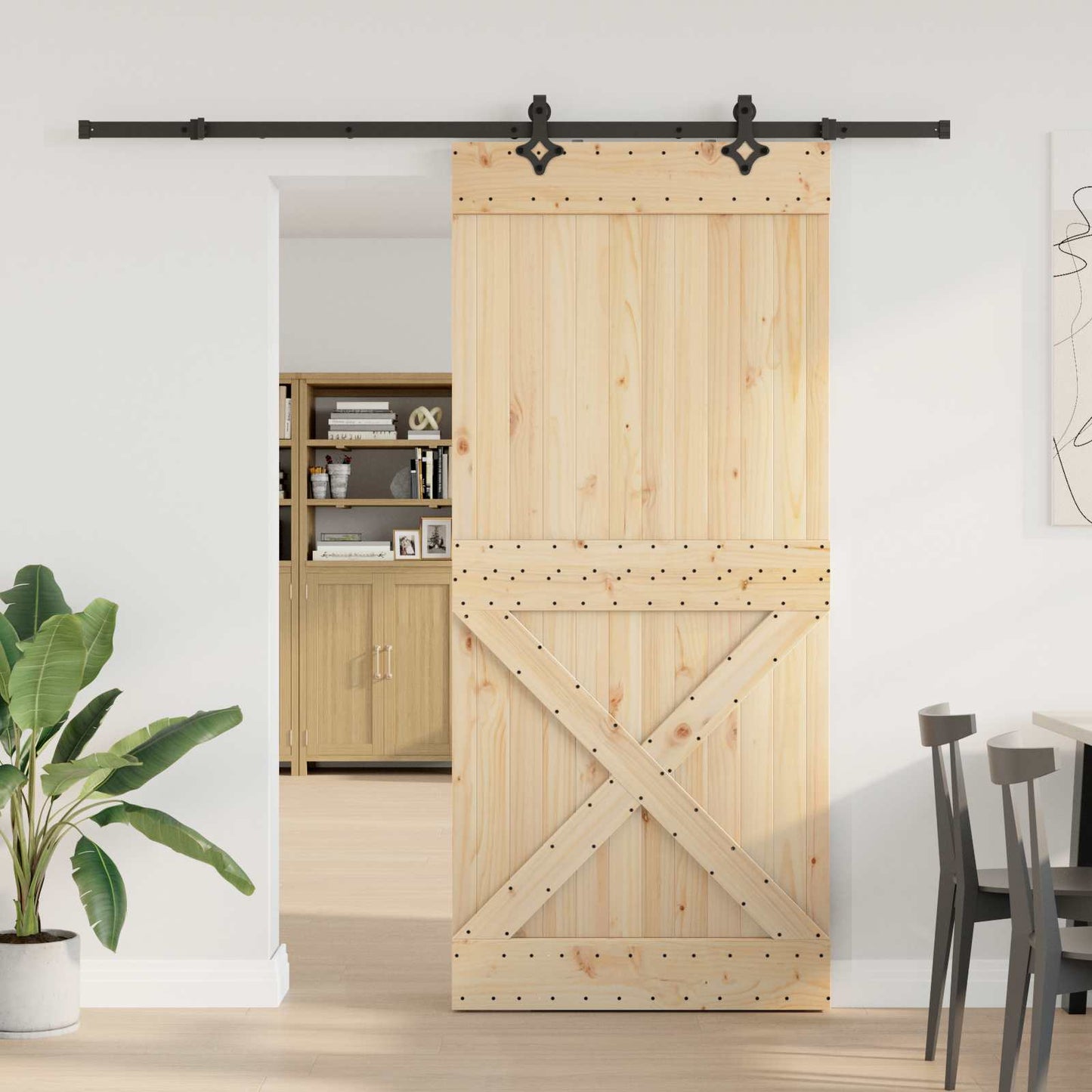 vidaXL Sliding Door NARVIK Natural and Black 100 x 210 cm (213.5 cm)