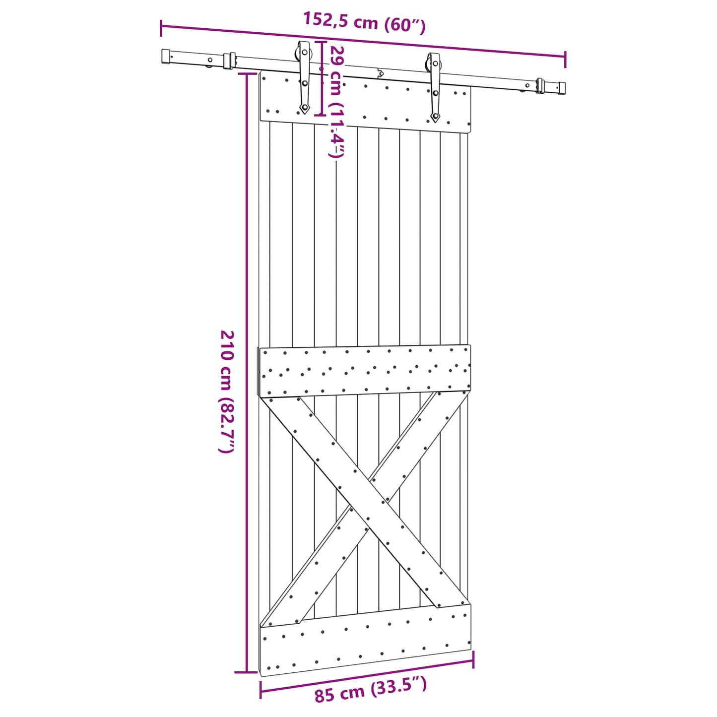 vidaXL Sliding Door NARVIK Natural and Black 85 x 210 cm (152.5 cm)