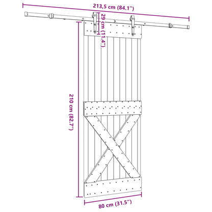 vidaXL Sliding Door NARVIK Natural and Black 80 x 210 cm (213.5 cm)