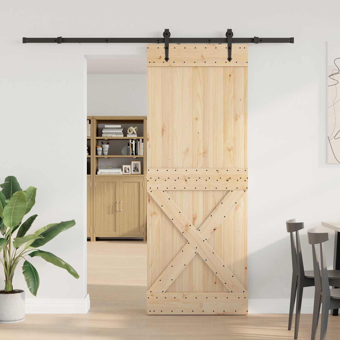 vidaXL Sliding Door NARVIK Natural and Black 85 x 210 cm (213.5 cm)