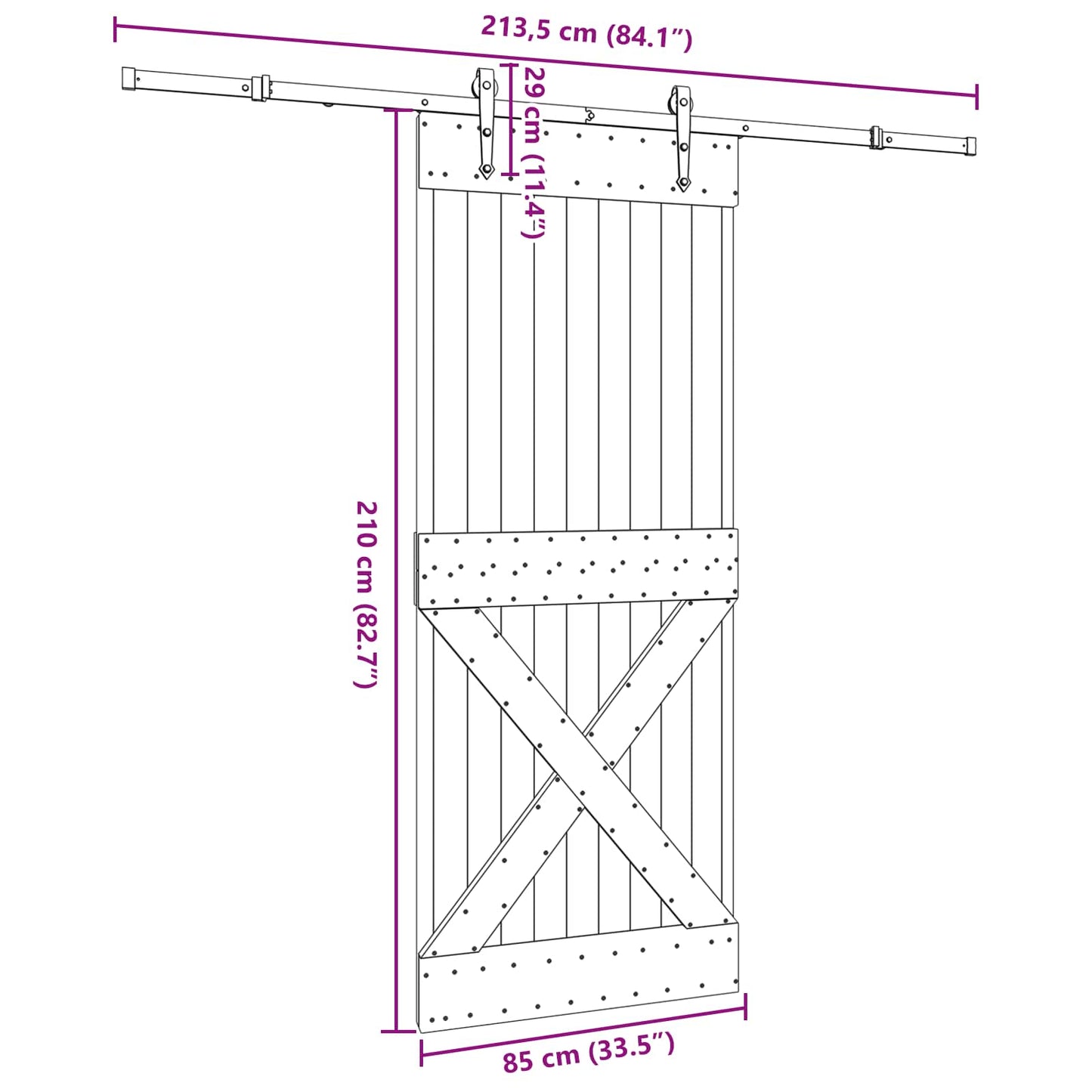 vidaXL Sliding Door NARVIK Natural and Black 85 x 210 cm (213.5 cm)