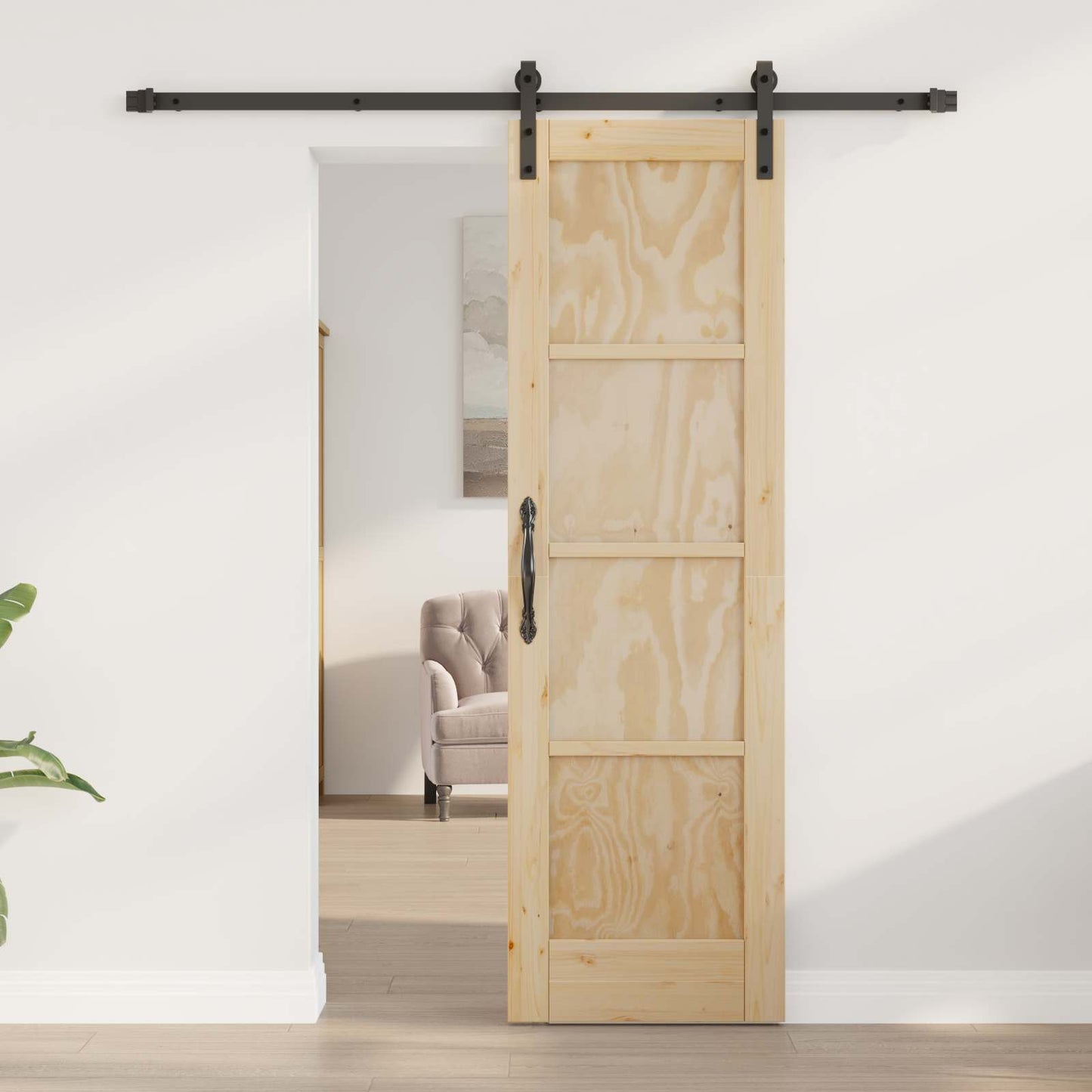 vidaXL Sliding Door Natural and Black 61 x 198.5 cm Solid Pine Wood