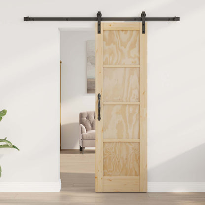 vidaXL Sliding Door Natural and Black 61 x 198.5 cm Solid Pine Wood