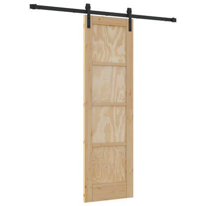 vidaXL Sliding Door Natural and Black 61 x 198.5 cm Solid Pine Wood