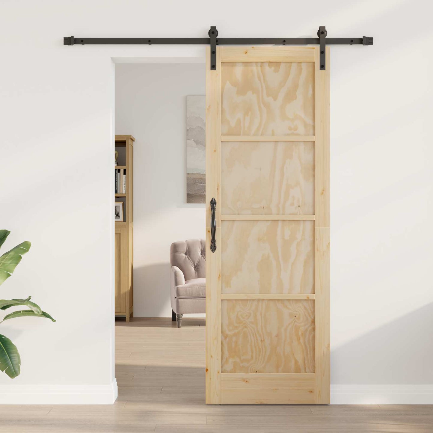 vidaXL Sliding Door Natural and Black 73.5 x 211 cm Solid Pine Wood