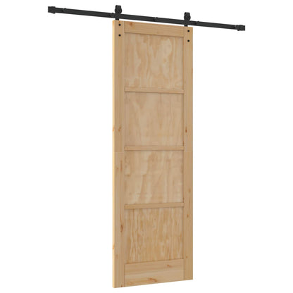 vidaXL Sliding Door Natural and Black 73.5 x 211 cm Solid Pine Wood