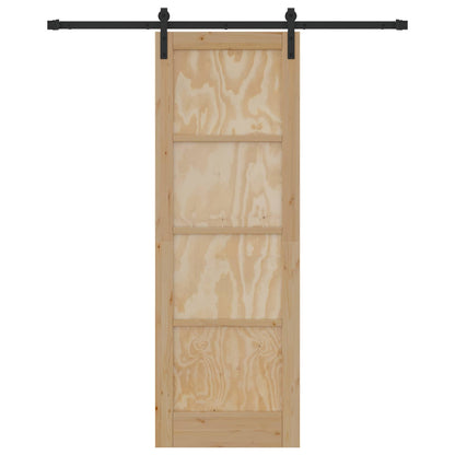 vidaXL Sliding Door Natural and Black 73.5 x 211 cm Solid Pine Wood