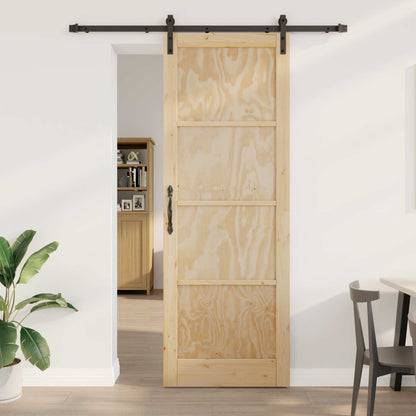vidaXL Sliding Door Natural and Black 83 x 232 cm Solid Pine Wood