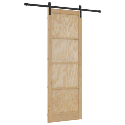 vidaXL Sliding Door Natural and Black 83 x 232 cm Solid Pine Wood