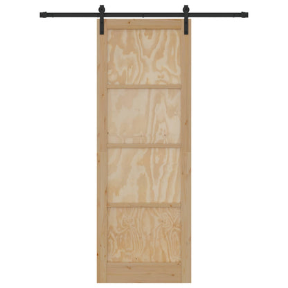 vidaXL Sliding Door Natural and Black 83 x 232 cm Solid Pine Wood