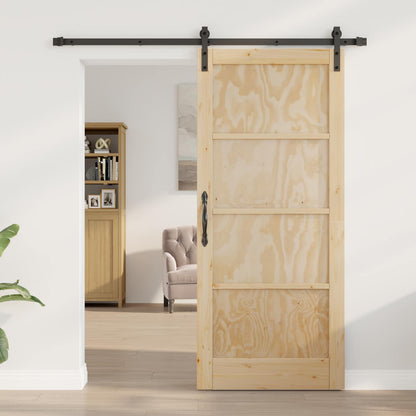 vidaXL Sliding Door Natural and Black 86 x 198.5 cm Solid Pine Wood