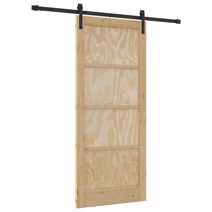 vidaXL Sliding Door Natural and Black 86 x 198.5 cm Solid Pine Wood