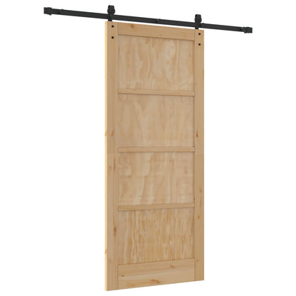 vidaXL Sliding Door Natural and Black 86 x 198.5 cm Solid Pine Wood