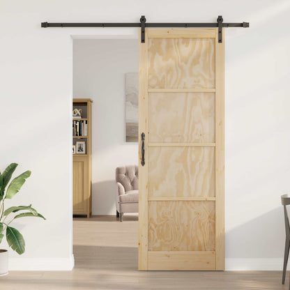 vidaXL Sliding Door Natural and Black 83 x 232 cm Solid Pine Wood