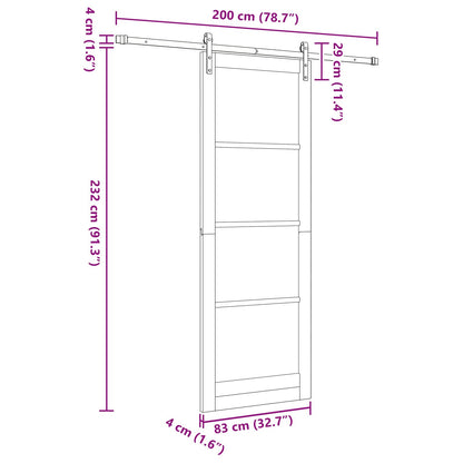 vidaXL Sliding Door Natural and Black 83 x 232 cm Solid Pine Wood