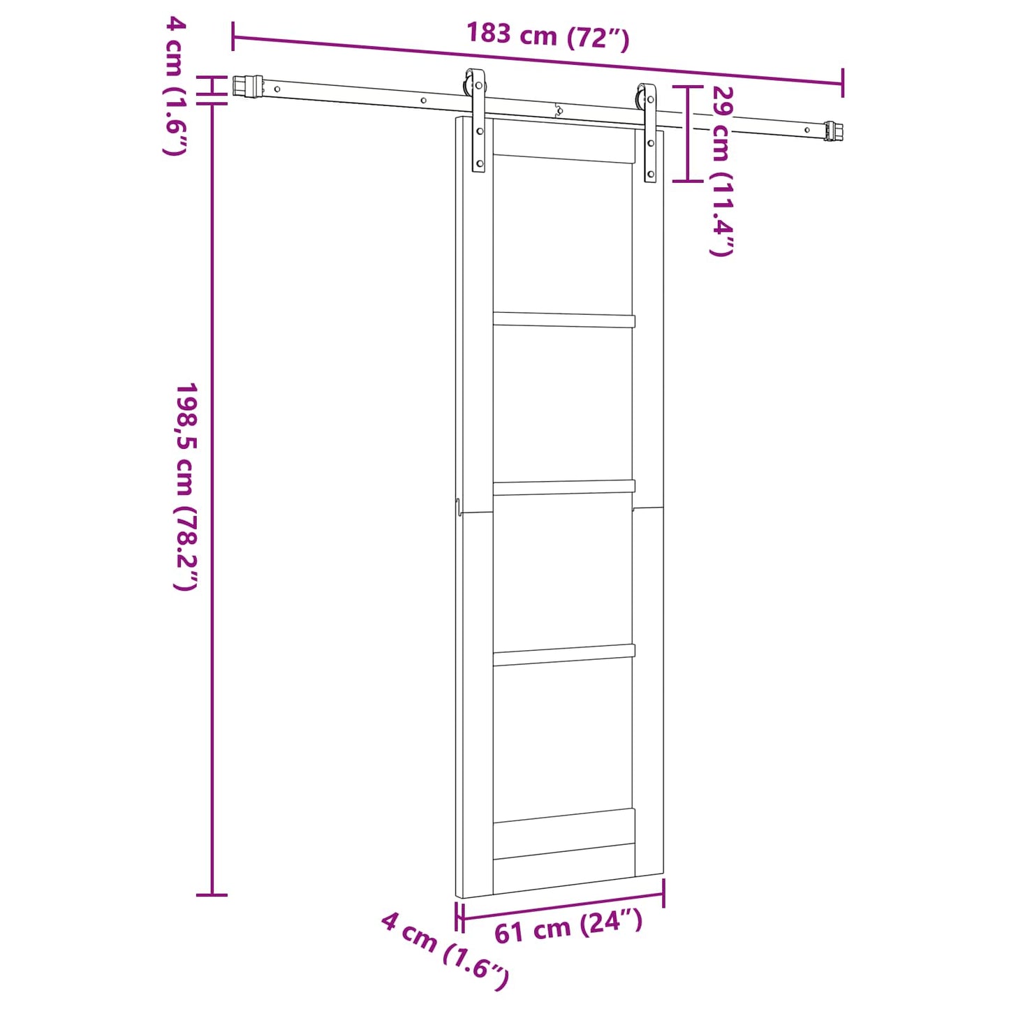 vidaXL Sliding Door Natural and White 61 x 198.5 cm Solid Pine Wood