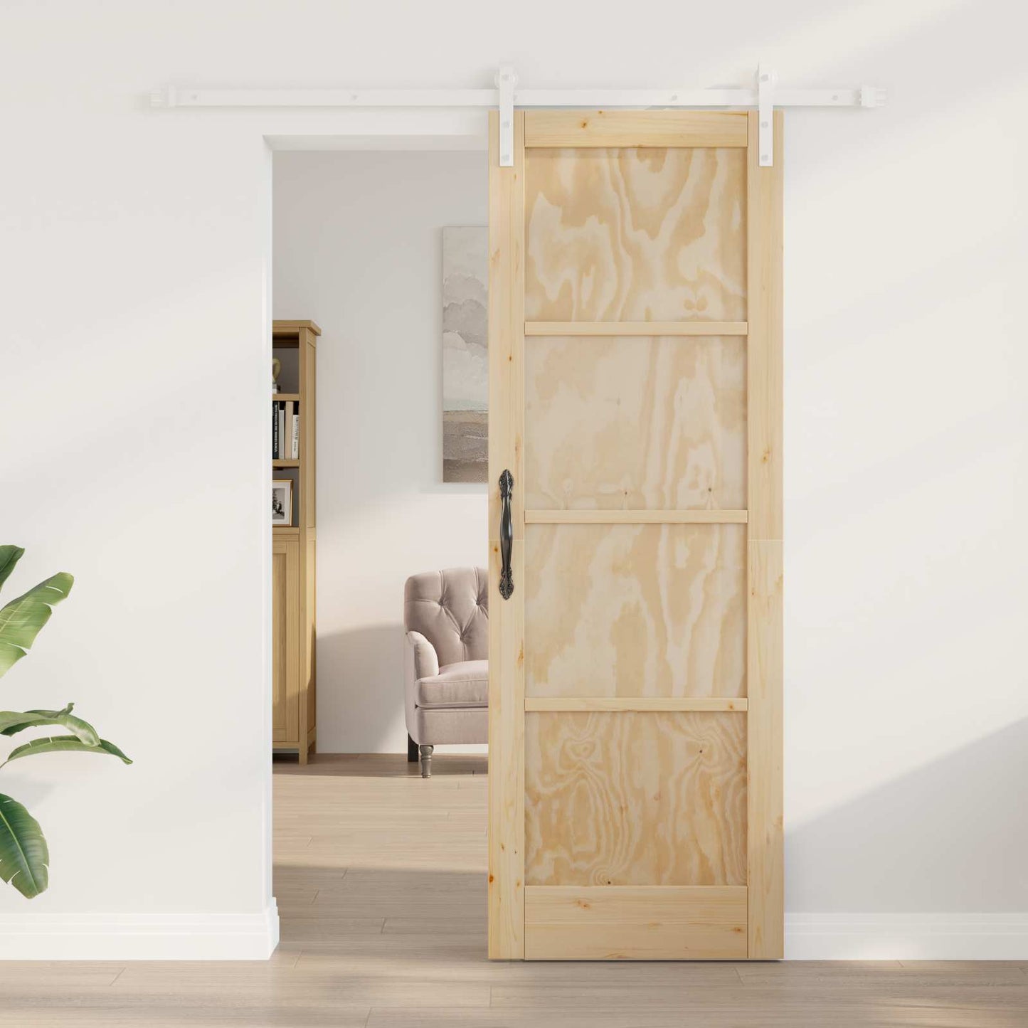 vidaXL Sliding Door Natural and White 73.5 x 211 cm Solid Pine Wood