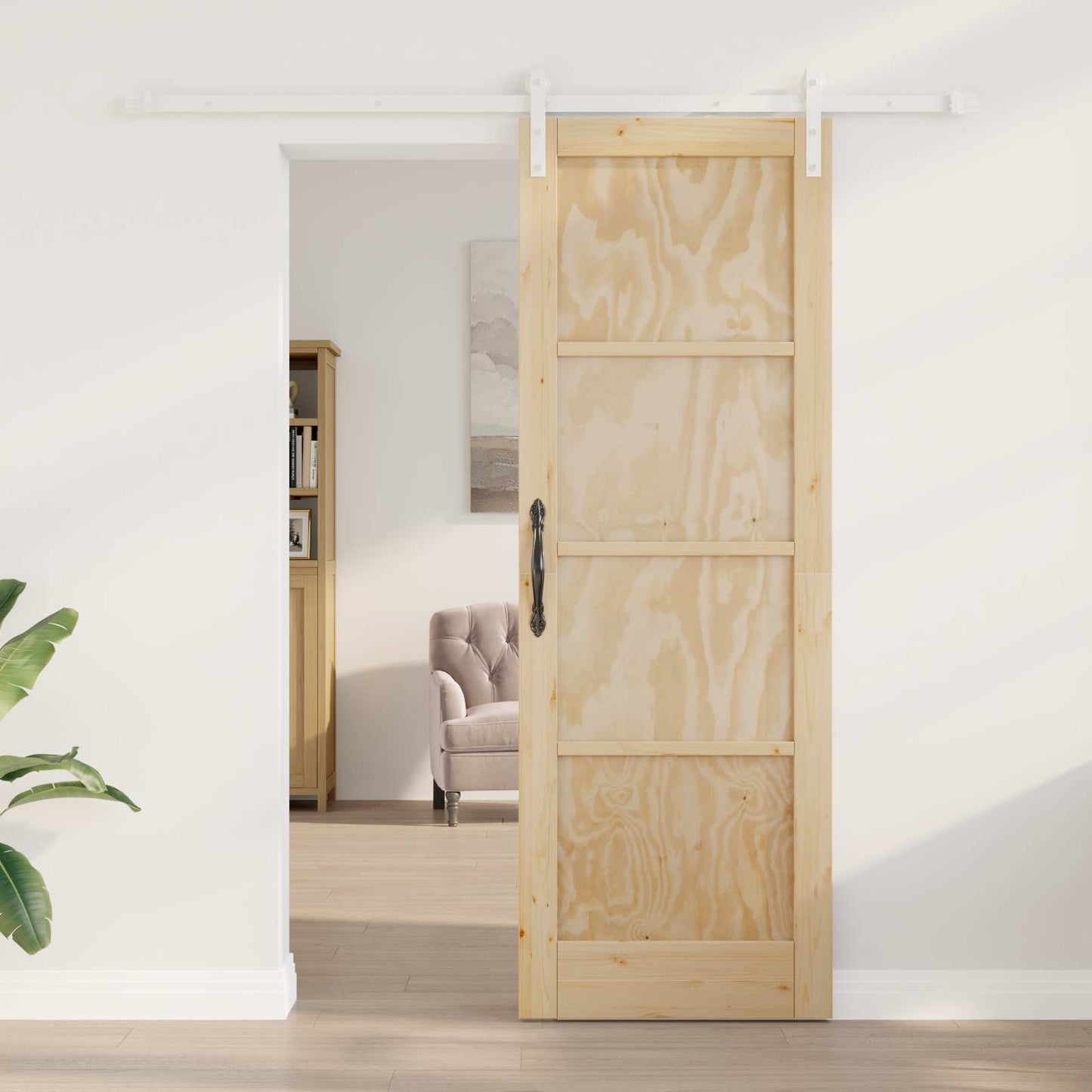 vidaXL Sliding Door Natural and White 73.5 x 211 cm Solid Pine Wood