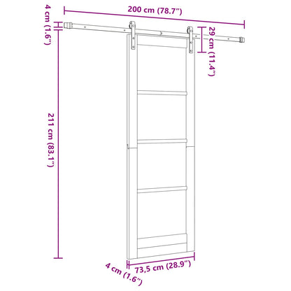 vidaXL Sliding Door Natural and White 73.5 x 211 cm Solid Pine Wood