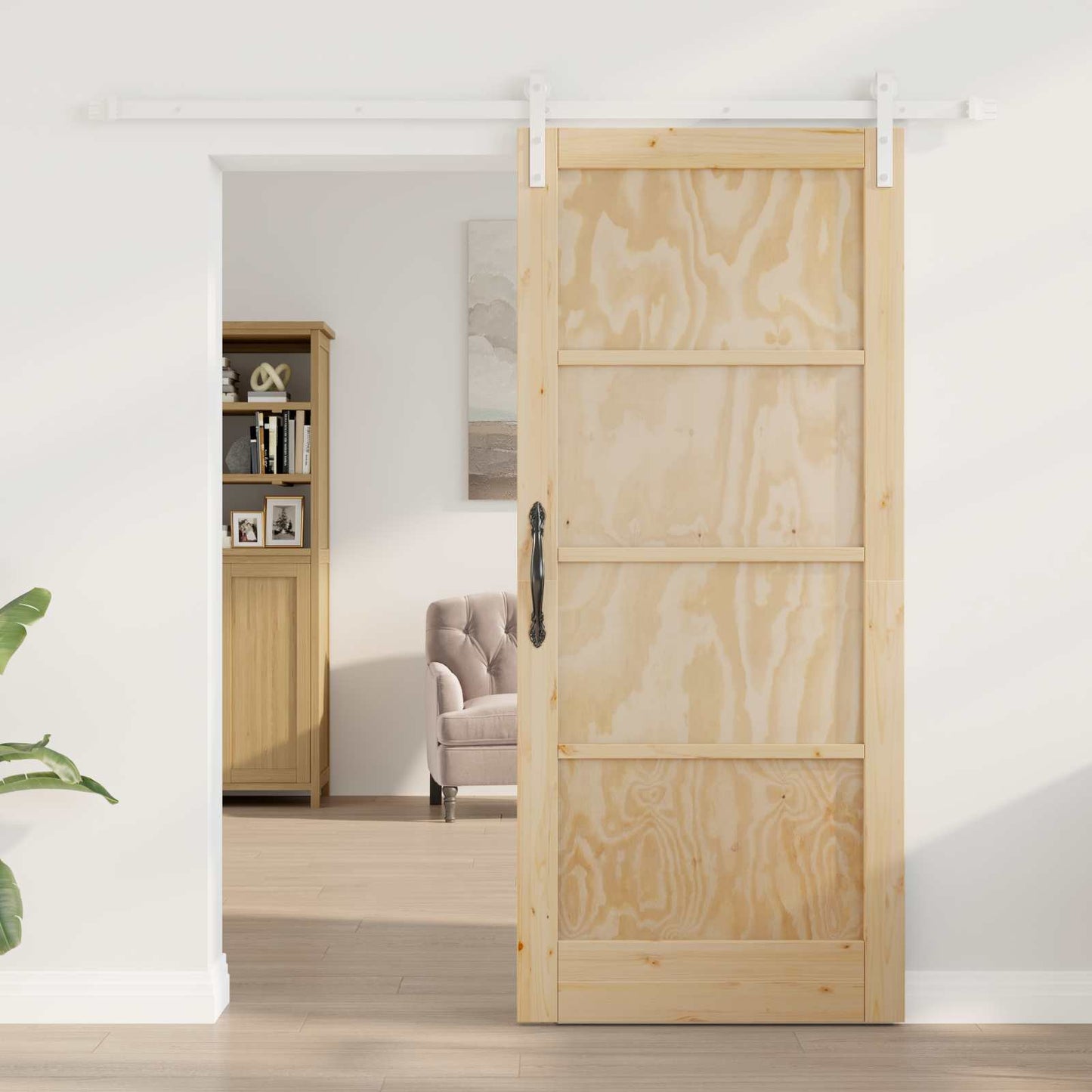 vidaXL Sliding Door Natural and White 86 x 198.5 cm Solid Pine Wood