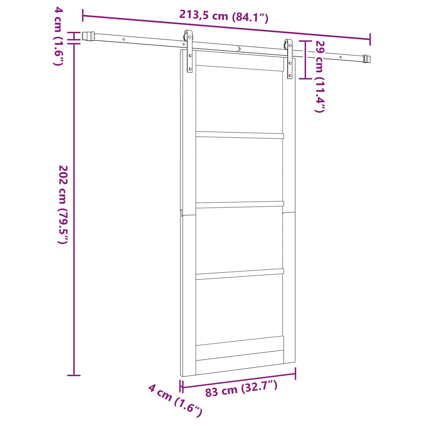 vidaXL Sliding Door White 83 x 202 cm Solid Pine Wood