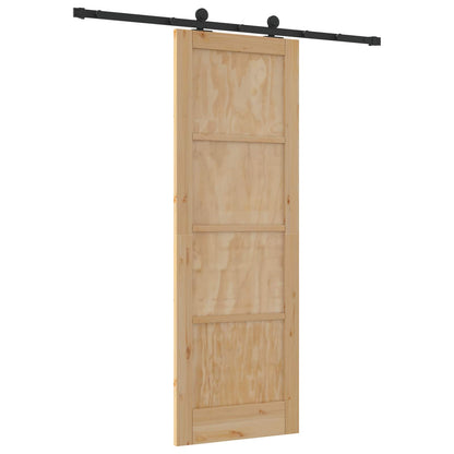 vidaXL Sliding Door Natural and Black 73.5 x 211 cm Solid Pine Wood