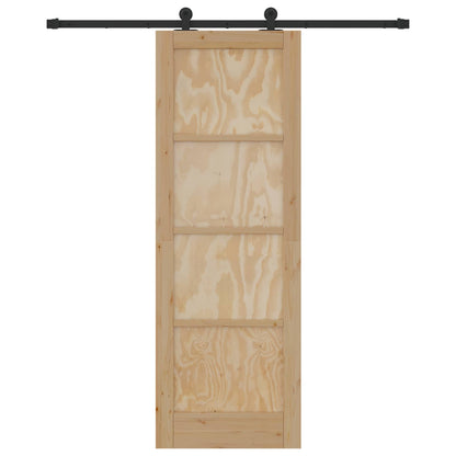 vidaXL Sliding Door Natural and Black 73.5 x 211 cm Solid Pine Wood