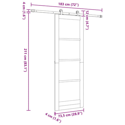 vidaXL Sliding Door Natural and Black 73.5 x 211 cm Solid Pine Wood