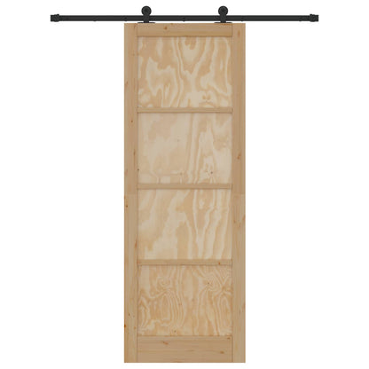 vidaXL Sliding Door Natural and Black 83 x 232 cm Solid Pine Wood