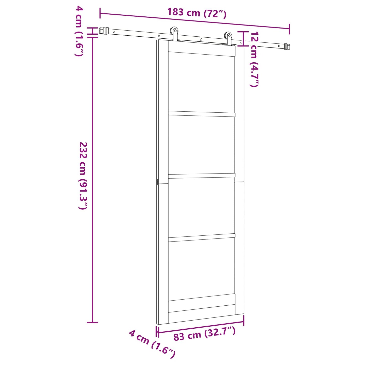 vidaXL Sliding Door Natural and Black 83 x 232 cm Solid Pine Wood