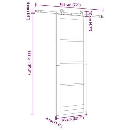vidaXL Sliding Door Natural and Black 83 x 232 cm Solid Pine Wood