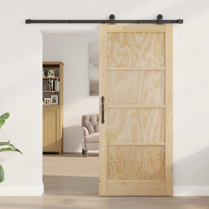 vidaXL Sliding Door Natural and Black 86 x 198.5 cm Solid Pine Wood