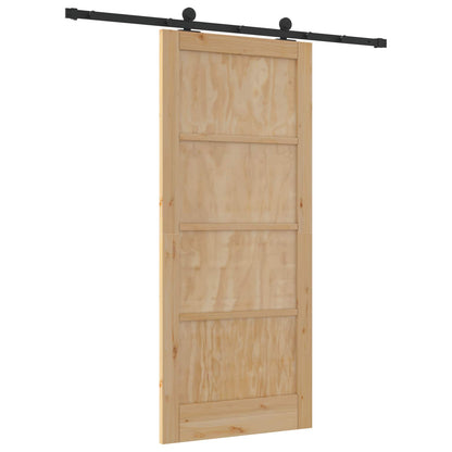 vidaXL Sliding Door Natural and Black 86 x 198.5 cm Solid Pine Wood