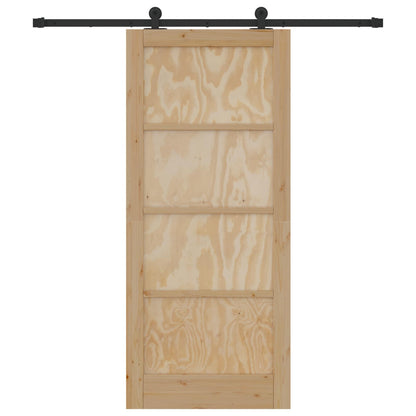 vidaXL Sliding Door Natural and Black 86 x 198.5 cm Solid Pine Wood