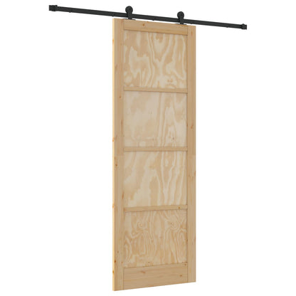 vidaXL Sliding Door Natural and Black 83 x 232 cm Solid Pine Wood