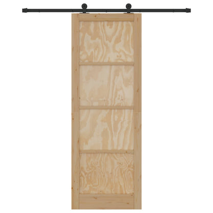 vidaXL Sliding Door Natural and Black 83 x 232 cm Solid Pine Wood