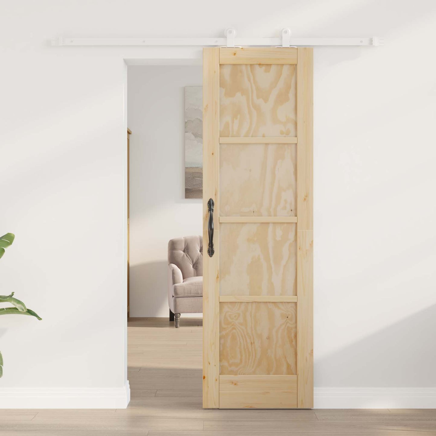vidaXL Sliding Door Natural and White 61 x 198.5 cm Solid Pine Wood