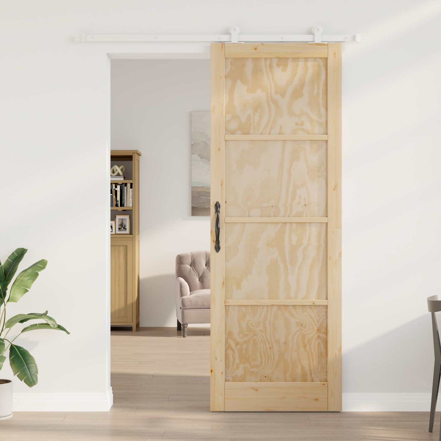 vidaXL Sliding Door Natural and White 83 x 232 cm Solid Pine Wood