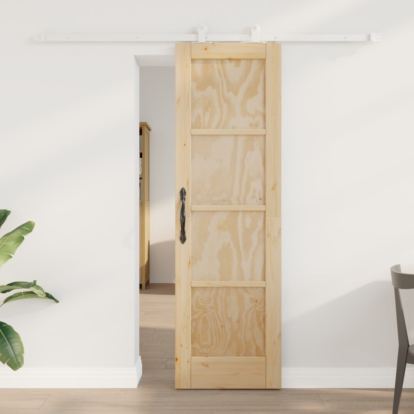 vidaXL Sliding Door Natural and White 61 x 198.5 cm Solid Pine Wood