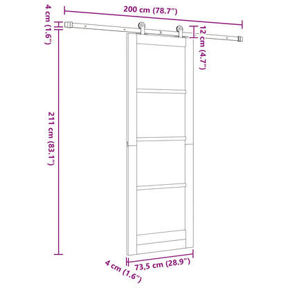 vidaXL Sliding Door Natural and White 73.5 x 211 cm Solid Pine Wood