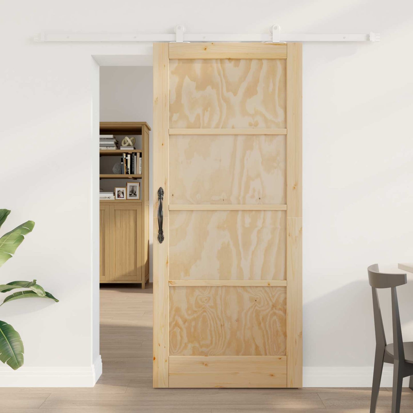 vidaXL Sliding Door Natural and White 86 x 198.5 cm Solid Pine Wood