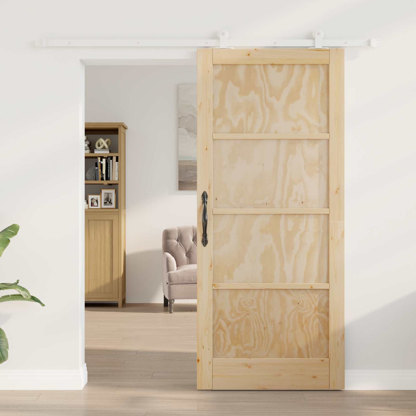 vidaXL Sliding Door Natural and White 86 x 198.5 cm Solid Pine Wood